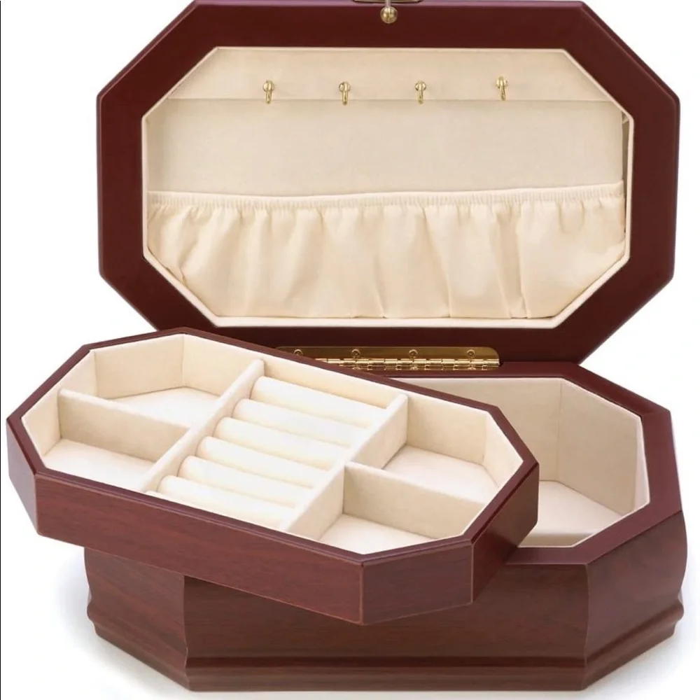 NEW Elegant Rosewood Finish Jewelry Box with Case Holder Tray - Picture 3 of 3